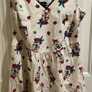 Disney Ariel Rockabilly Sailor Jerry Style Art White Black Lace Flare Dress L